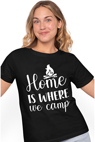 StoryGift Romania Tricou Femei cu mesajul "Home is where we camp" - "acasa" e...