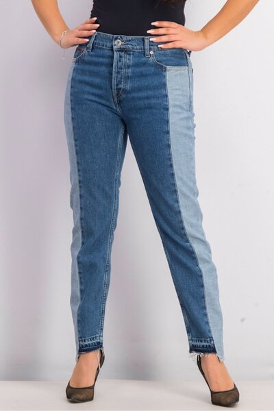 Hilfiger Denim بنطلون جينز نسائي قصة ضيقة بخصر مرتفع بلونين، أزرق