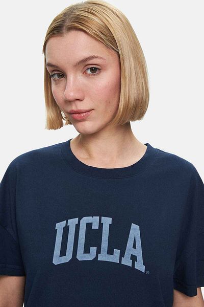 UCLA Everlee Navy Blue Crew Neck Stone Wash Printed Loose Fit Women's Tshirt