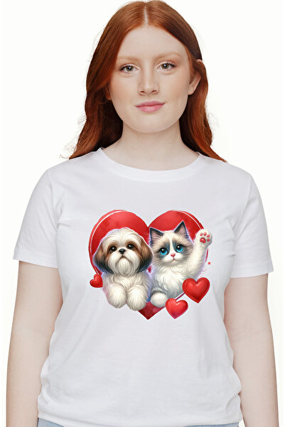 StoryGift Romania Tricou Femei cu o pisicuta care face cu mana si un catelus ...