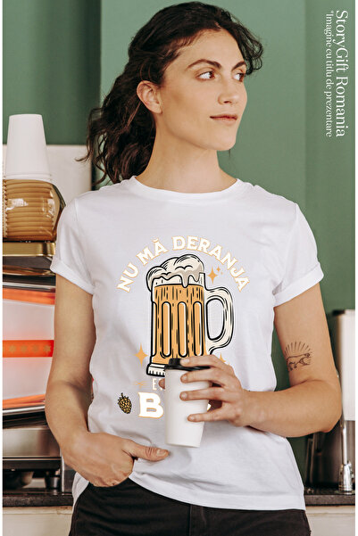 StoryGift Romania Women's T-shirt Don't disturb me, it's time for a relaxing beer with print on the front, 1 WHT_S