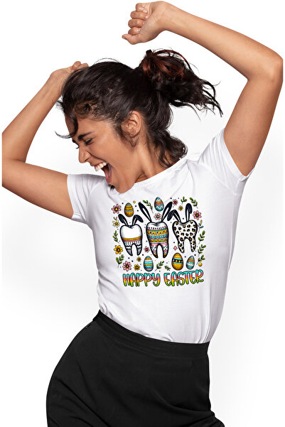 StoryGift Romania Tricou Femei cu mesajul "Happy Easter", profesie, ilustrati...