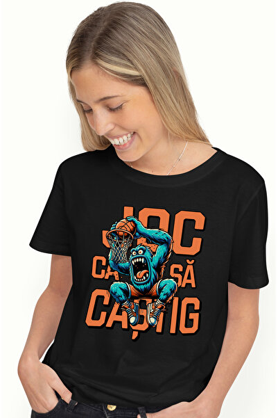 StoryGift Romania Tricou Femei Gorila saritura inalta cos baschet sport activ cu imprimeu pe Fata, BLK_XL