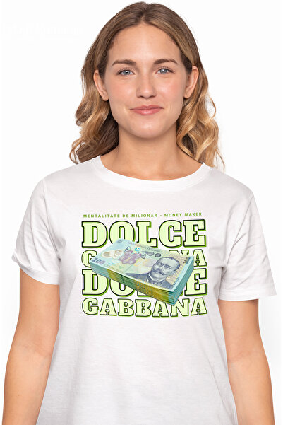 StoryGift Romania Tricou Femei Dolce & Gabbana - 100 Lei Romanesti, cu imprim...