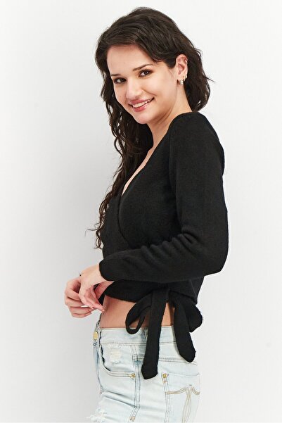 NA-KD Women Knitted Long Sleeve Textured Top, Black