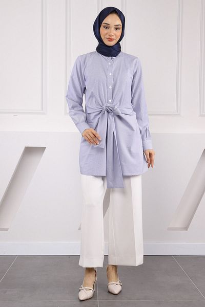 İmajButik Navy Blue Waist Tie Tunic