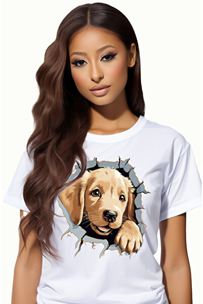 StoryGift Romania Tricou Femei cu Golden Retriever care scoate capul prin zid...