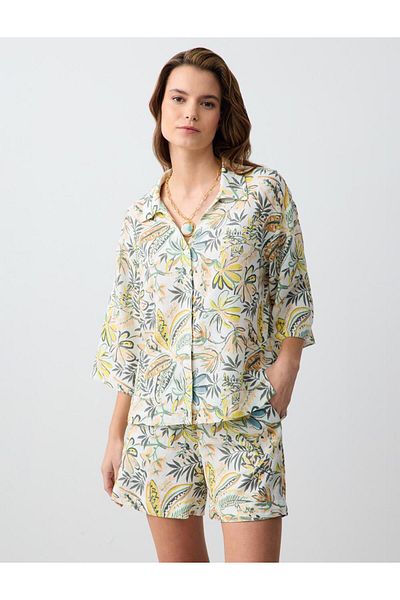 Jimmy Key Stone Normal Waist Normal Leg Patterned Linen Shorts