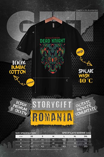 StoryGift Romania Tricou Femei Cu Sabi De Lupta, Cavaler De Noapte, Text In Engleza Deade Knight, Blk_l