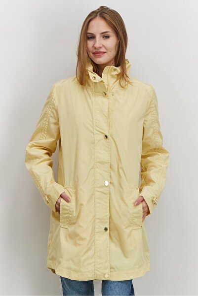 VIA SPIGA ياقة مرتفعة متوسطة الطول واق من المطر نسائي بأكمام طويلة ورقبة دائر...