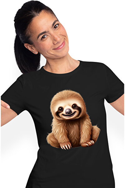 StoryGift Romania Tricou Femei cu animalul Sloth/lenes fericit, ilustratie, z...