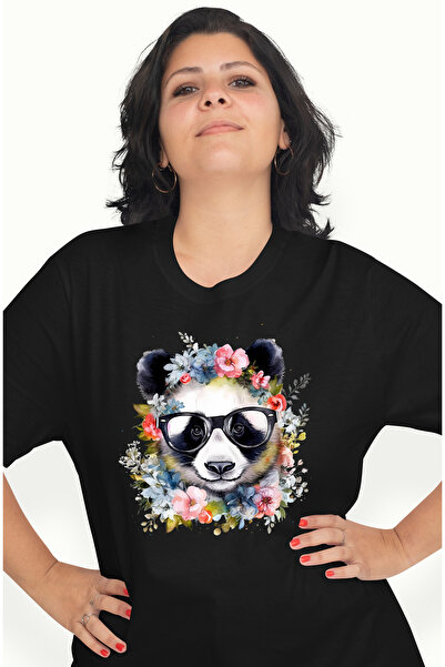 StoryGift Romania Tricou Femei cu un urs Panda vesel, cu ochelari, tocilar, i...