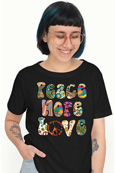 StoryGift Romania Tricou Femei cu mesajul "Peace, hope, love", stilul hippie,...