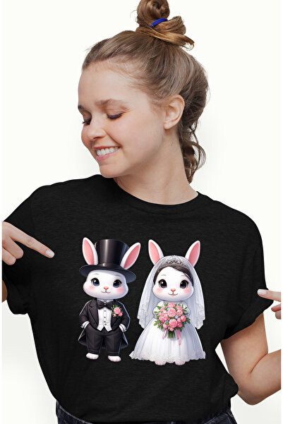 StoryGift Romania Tricou Femei cu o iepuroaica si un iepure la nunta, mireasa...