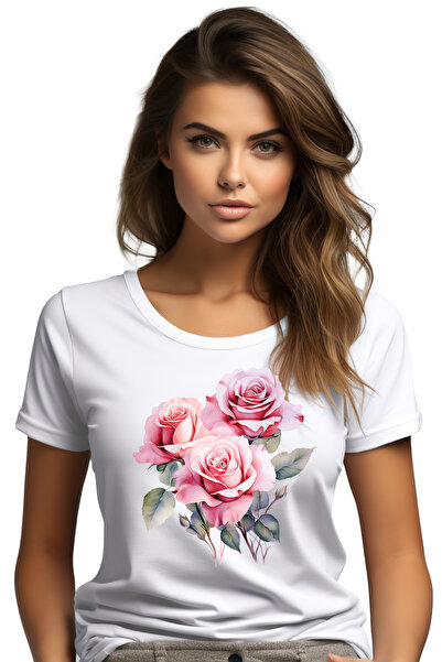 StoryGift Romania Tricou Femei cu trandafiri, flori, ilustratie, plante, natu...
