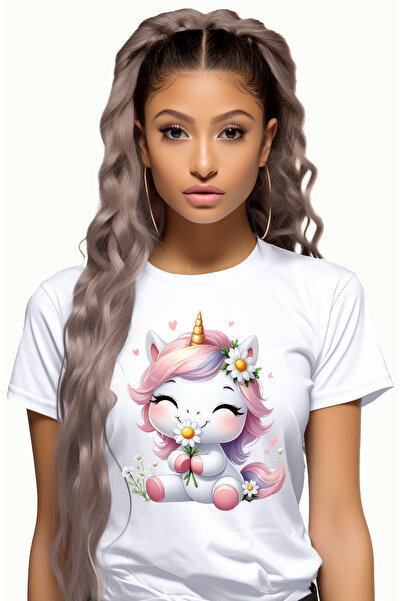 StoryGift Romania Tricou Femei cu un unicorn care tine o floare, ilustratie, ...