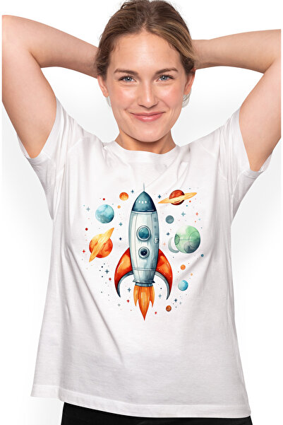StoryGift Romania Tricou Femei cu o racheta care zboara prin spatiu, ilustrat...