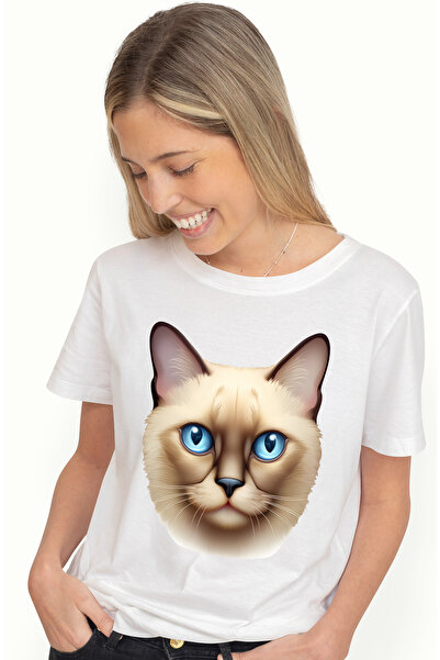 StoryGift Romania Tricou Femei cu o pisica birmaneza, serioasa, ochi albastri...