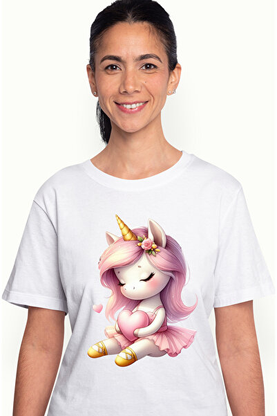 StoryGift Romania Tricou Femei cu un unicorn imbujorat, ilustratie, tine o in...