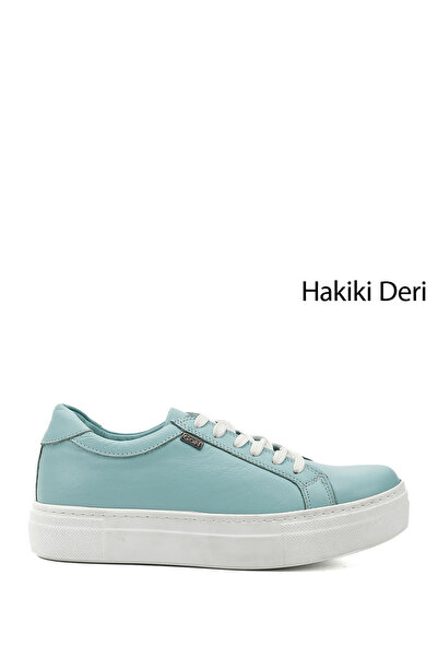 GÖNDERİ(R) Tenis de damă, verde apă, cu șireturi, cu talpă cu pană, din piele...