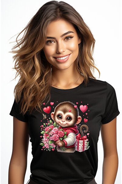 StoryGift Romania Tricou Femei cu o maimutica vesela, ilustratie, tine un buc...