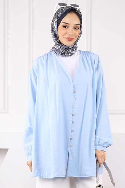 İmajButik Ζακέτα Baby Blue Shoulder με πλισέ με κουμπιά
