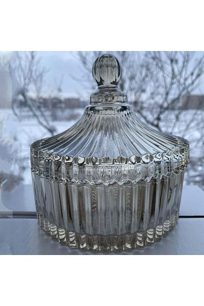 PUFO Style large glass candy box with lid, 19 cm, smoky
