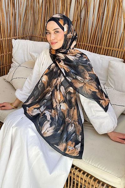 lamelif Flower Pattern Soft Shawl Black