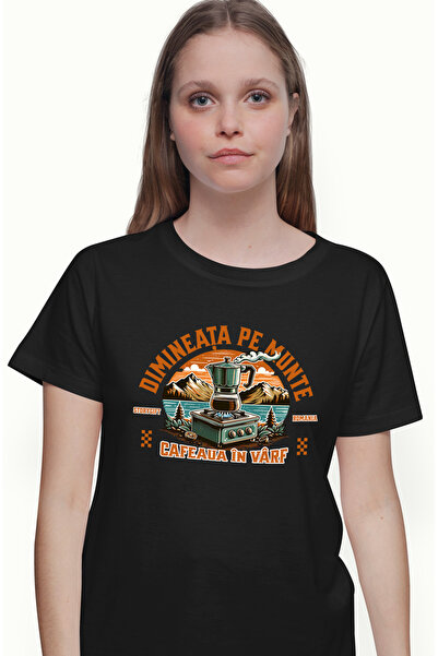 StoryGift Romania Women's T-shirt morning on the mountain coffee on the peak ...