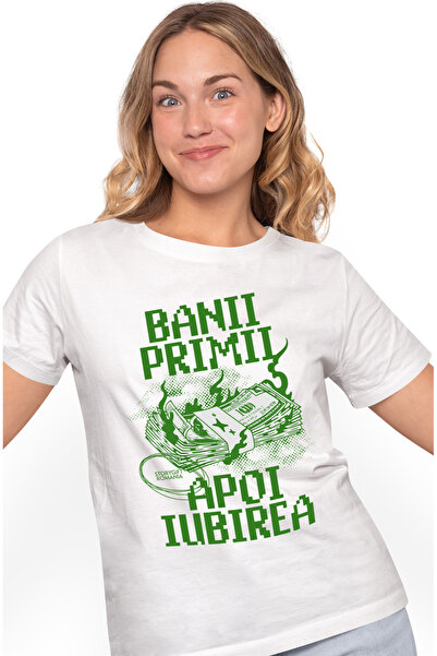 StoryGift Romania Tricou Femei banii primii apoi iubirea lume moderna avere c...
