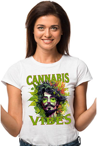 StoryGift Romania Tricou Femei cu mesajul "Cannabis vibes", stilul hippie, cu...