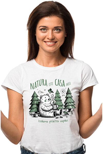 StoryGift Romania Tricou Femei natura este casa mea urs in padure ceasca de c...