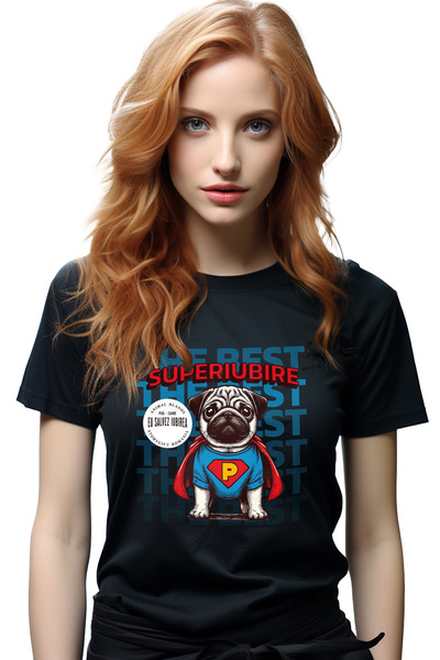 StoryGift Romania Tricou Femei Caine pug eroul salvarii iubirii animal cu imp...