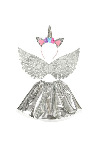 zola Costum carnaval pentru fetite, model unicorn, aripi argintii ,coronita si fustita, varsta + 3 ani
