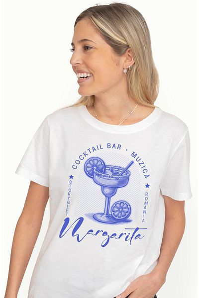 StoryGift Romania Tricou Femei Cocktail Bar Margarita plaja vacanta concediu cu imprimeu pe Fata, WHT_XS