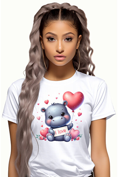 StoryGift Romania Tricou Femei cu un pui de hipopotam, ilustratie, mesajul "I...