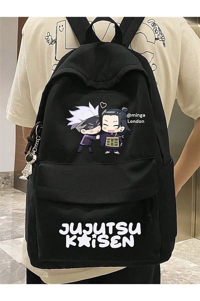 DEEFWEAR Black Jujutsu Kaisen Bottom Top Printed School, Dershane, Course Printed Backpack