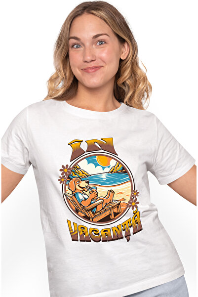 StoryGift Romania Tricou Femei Caine pe sezlon pe plaja, vacanta, relaxare cu...