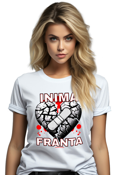 StoryGift Romania Tricou Femei iNIMA FRANTA CU PLASTURE DRAGOSTE TRISTETE cu ...