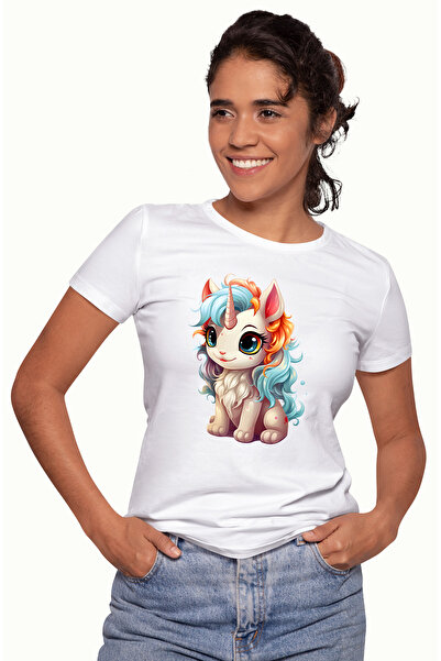 StoryGift Romania Tricou Femei cu un unicorn vesel, ilustratie, zambet, feric...
