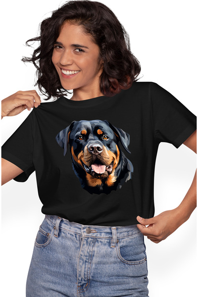 StoryGift Romania Tricou Femei cu un catel Rottweiler bucuros, ilustratie, st...