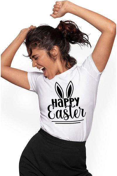 StoryGift Romania Women's T-shirt with rabbit ears and the message "Happy Easter" - Happy Easter! WHT_L