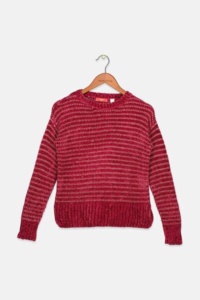 Aqua Kids Girl Crew Neck Metallic Sweater, Burgundy