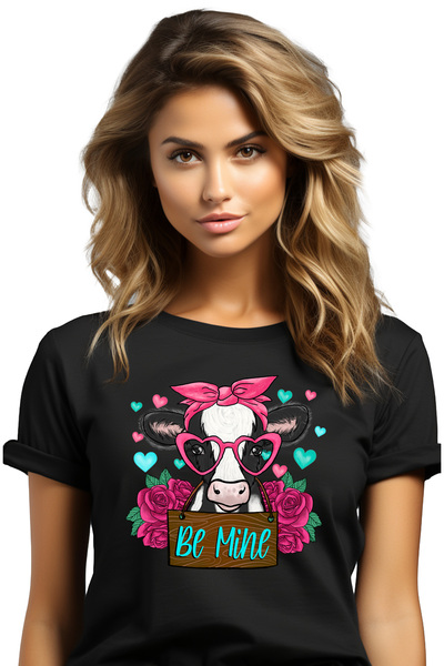 StoryGift Romania Tricou Femei cu vacuta cu ochelari in forma de inimi cu mes...