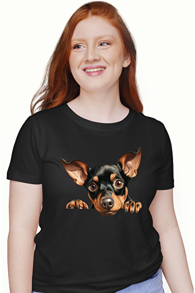 StoryGift Romania Tricou Femei cu un catel curios, ilustratie, maro, negru, i...