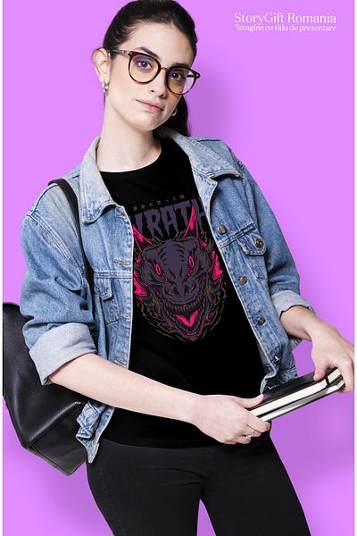 StoryGift Romania Tricou Femei Cu Mesaj In Engleza Wrath, Manie, Dragon, Monstru, Horror, Japoneza Blk_l