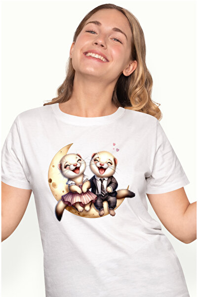 StoryGift Romania Tricou Femei cu 2 rozatoare care rad, ilustratie, semiluna,...