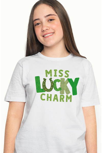 StoryGift Romania Tricou Femei cu mesajul "Miss lucky charm", ilustratie, mot...