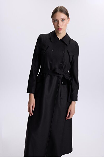 Zühre Shirt Collar Pocket Detailed Black Top Coat 13579