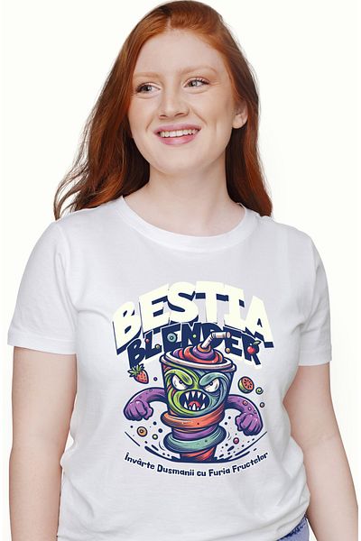 StoryGift Romania Tricou Femei Bestia Blender invarte dusmanii cu imprimeu pe Fata, 100% Bumbac, WHT_XL